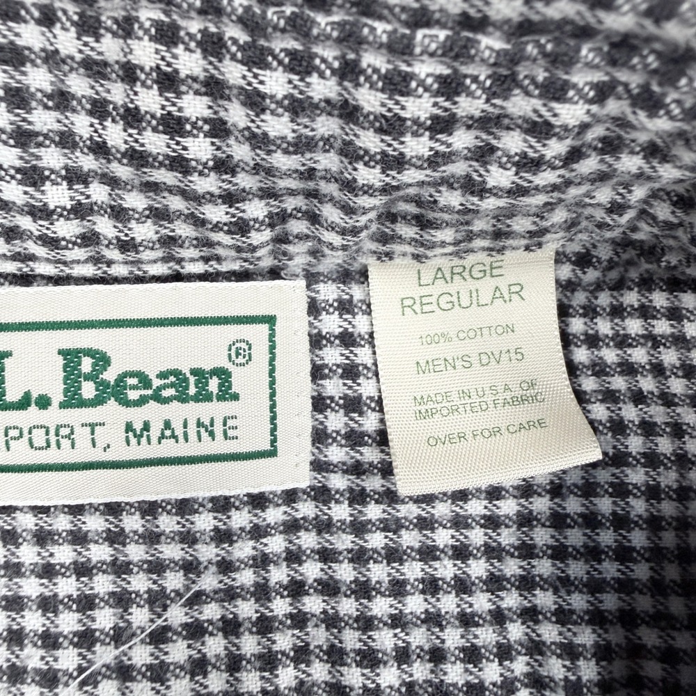 LL Bean Mens Large Regular Black White Houndstooth Cotton Button Down Shirt USA - Picture 3 of 8